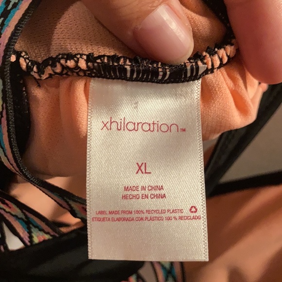 Xhiliration XL Aztec print elastic ribbon bathing suit racerback swim top - Picture 5 of 6